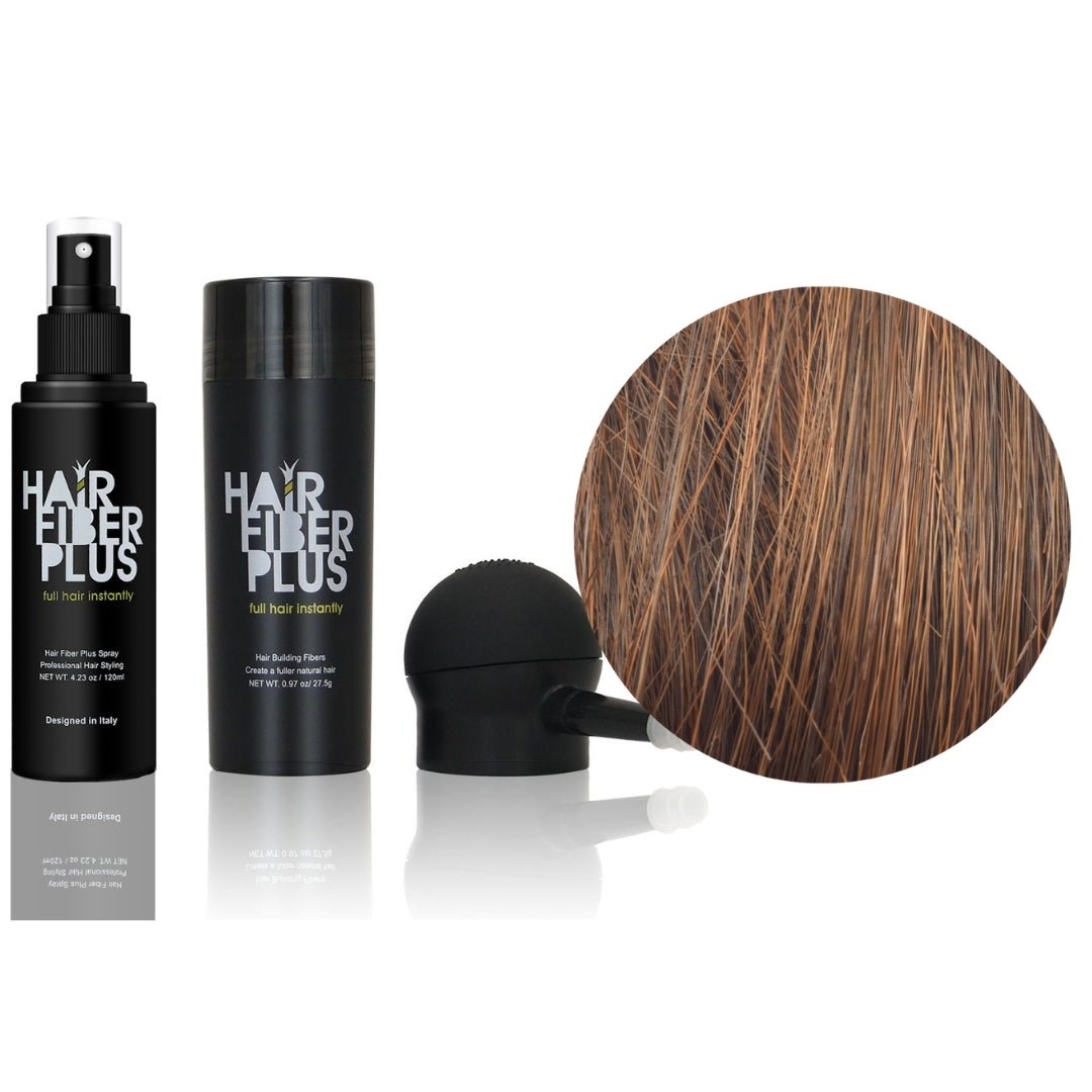 FullKit Fibre 27.5gr + Spruzzino precisione + Fissante Spray | Castano Medio - HairFiberPlus