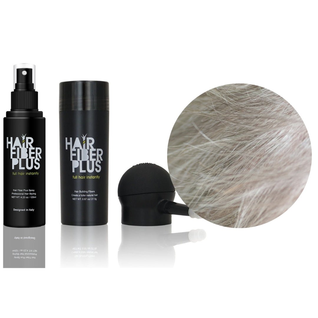 FullKit Fibre 27.5gr + Spruzzino precisione + Fissante Spray | Grigio - HairFiberPlus