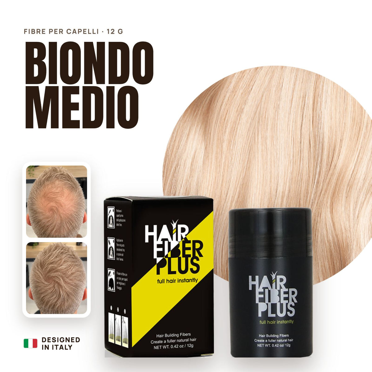 Fibre di cotone HairFiberPlus Biondo Medio 12g – copri diradamento e calvizie