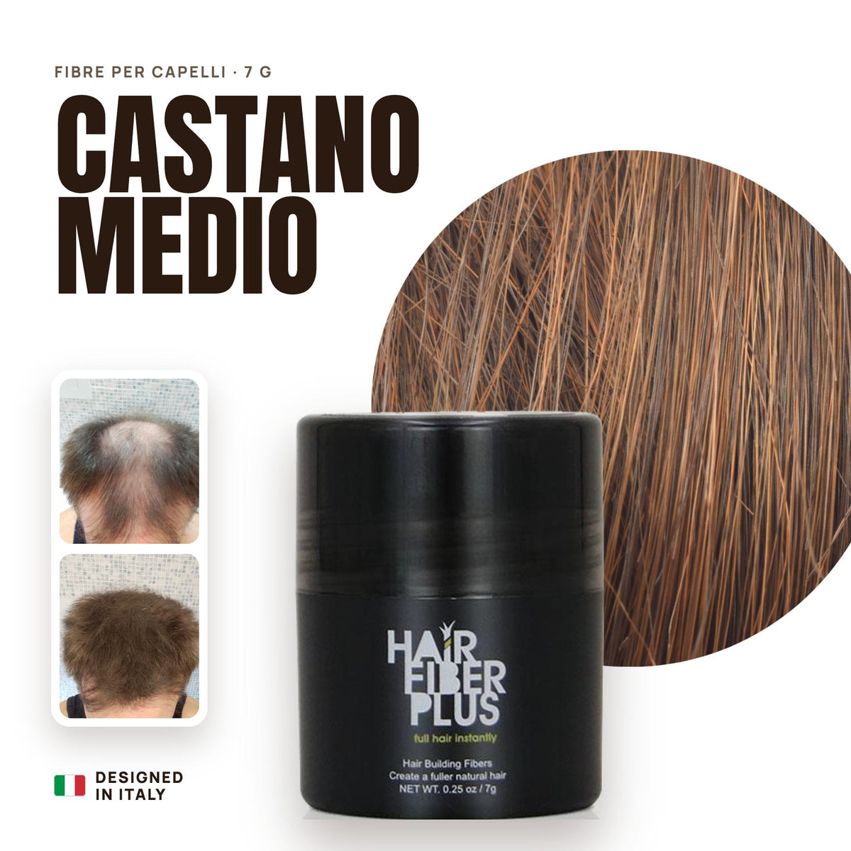 Fibre di cotone HairFiberPlus Castano Medio 7g – formato prova copri diradamento