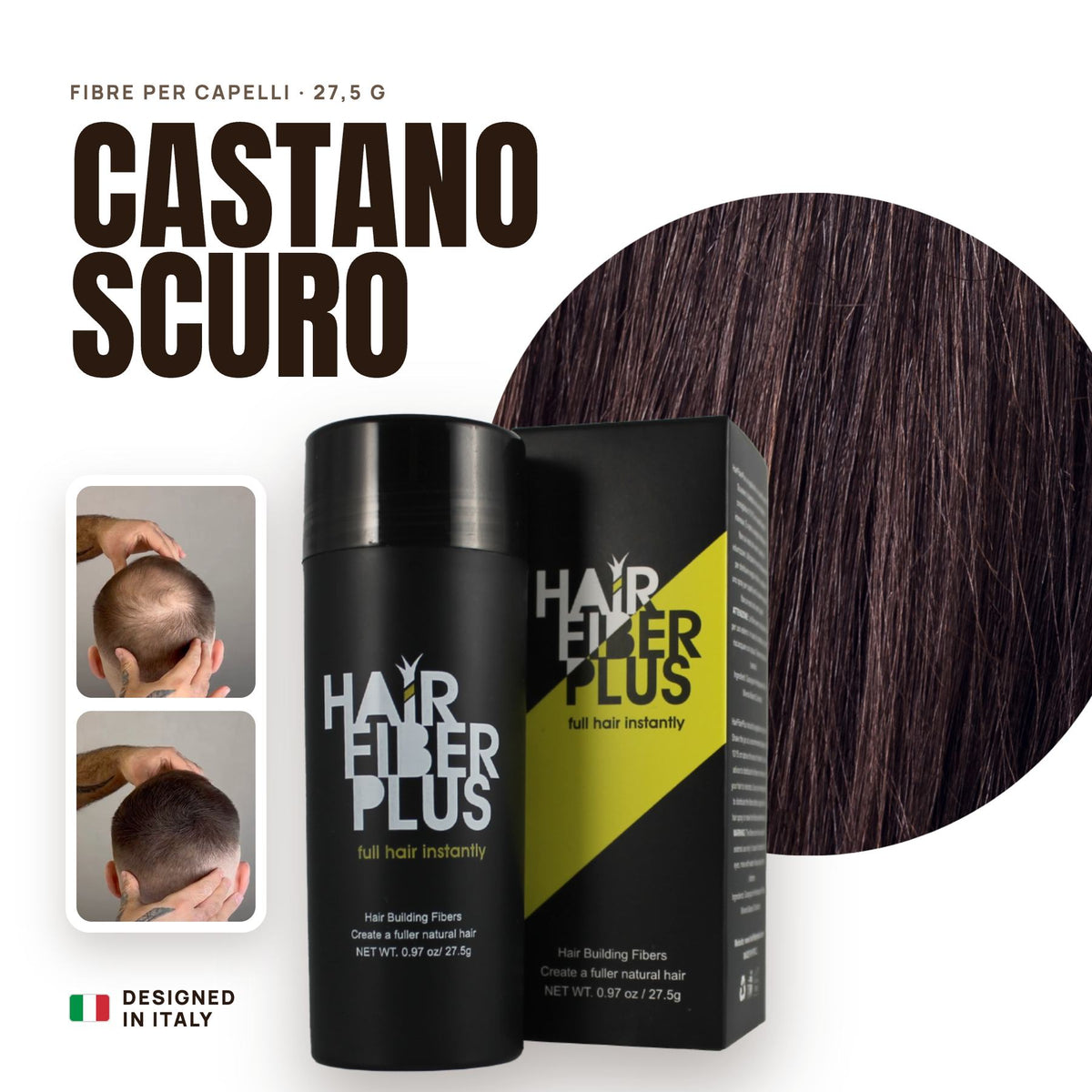 Fibre di cotone HairFiberPlus Castano Scuro 27,5g – copri diradamento e calvizie