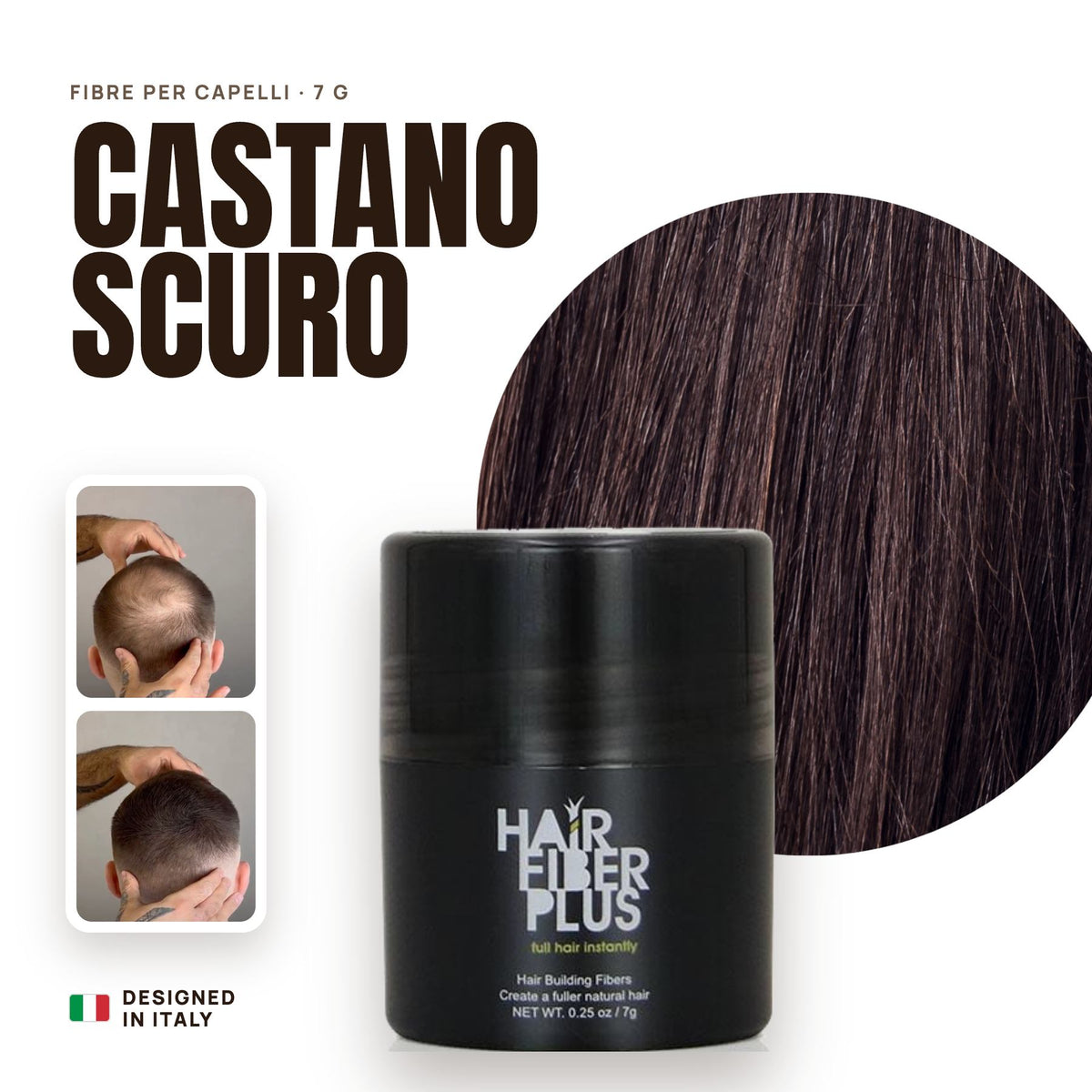 Fibre di cotone HairFiberPlus Castano Scuro 7g – formato prova copri diradamento