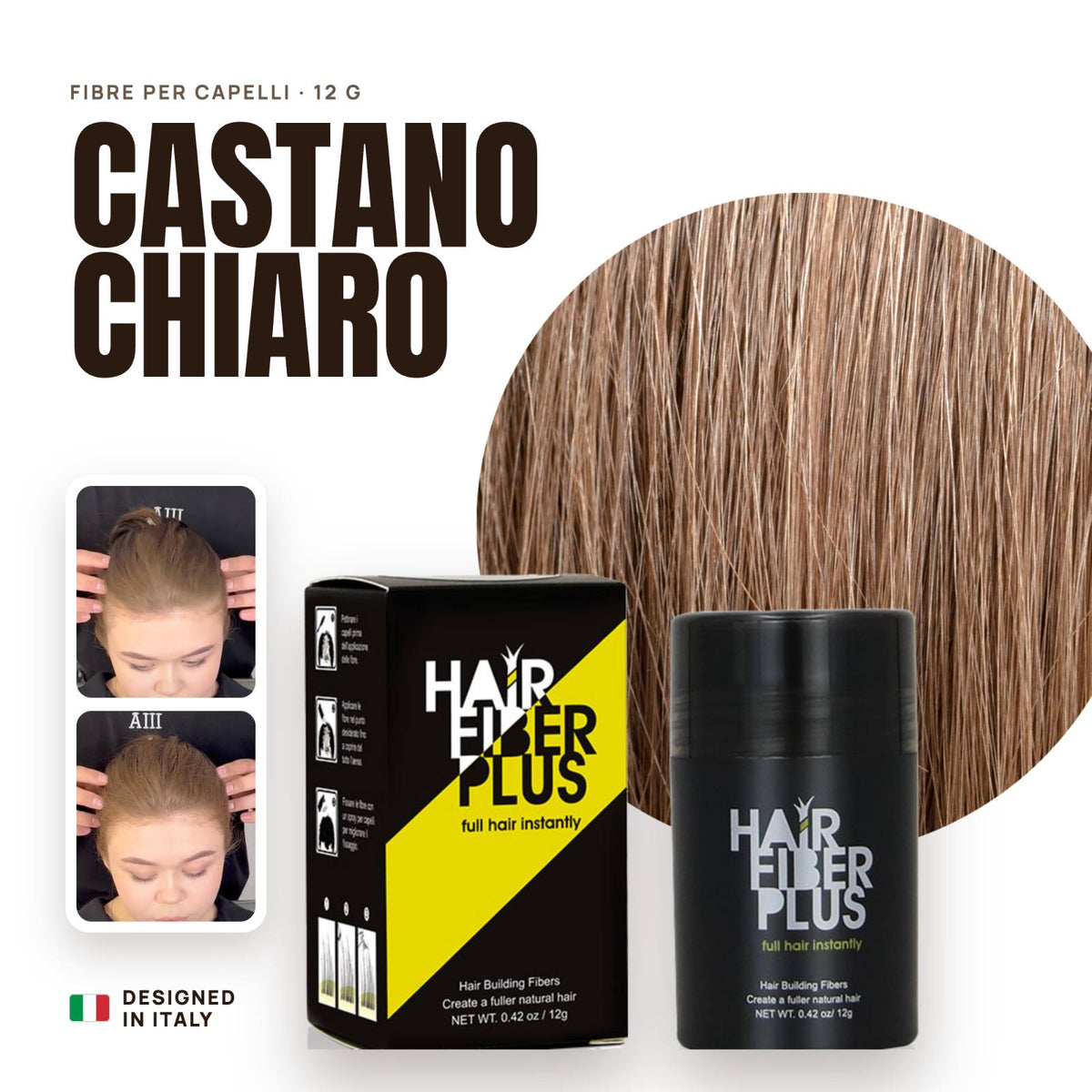 Fibre di cotone HairFiberPlus Castano Chiaro 12g – copri diradamento capelli donna