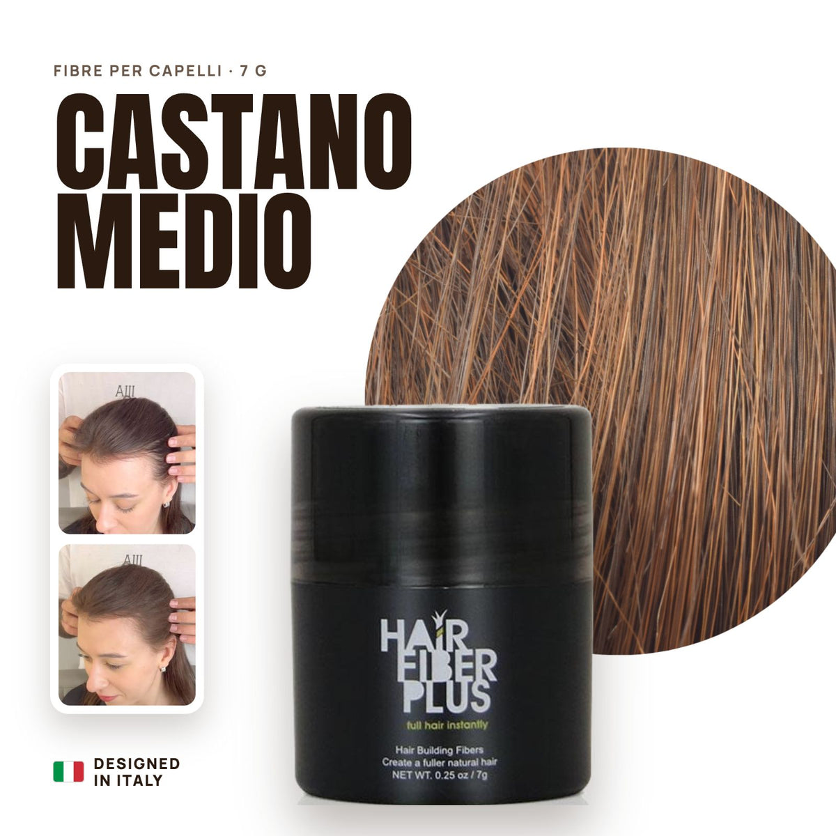 Fibre di cotone HairFiberPlus Castano Medio 7g – copri diradamento capelli donna
