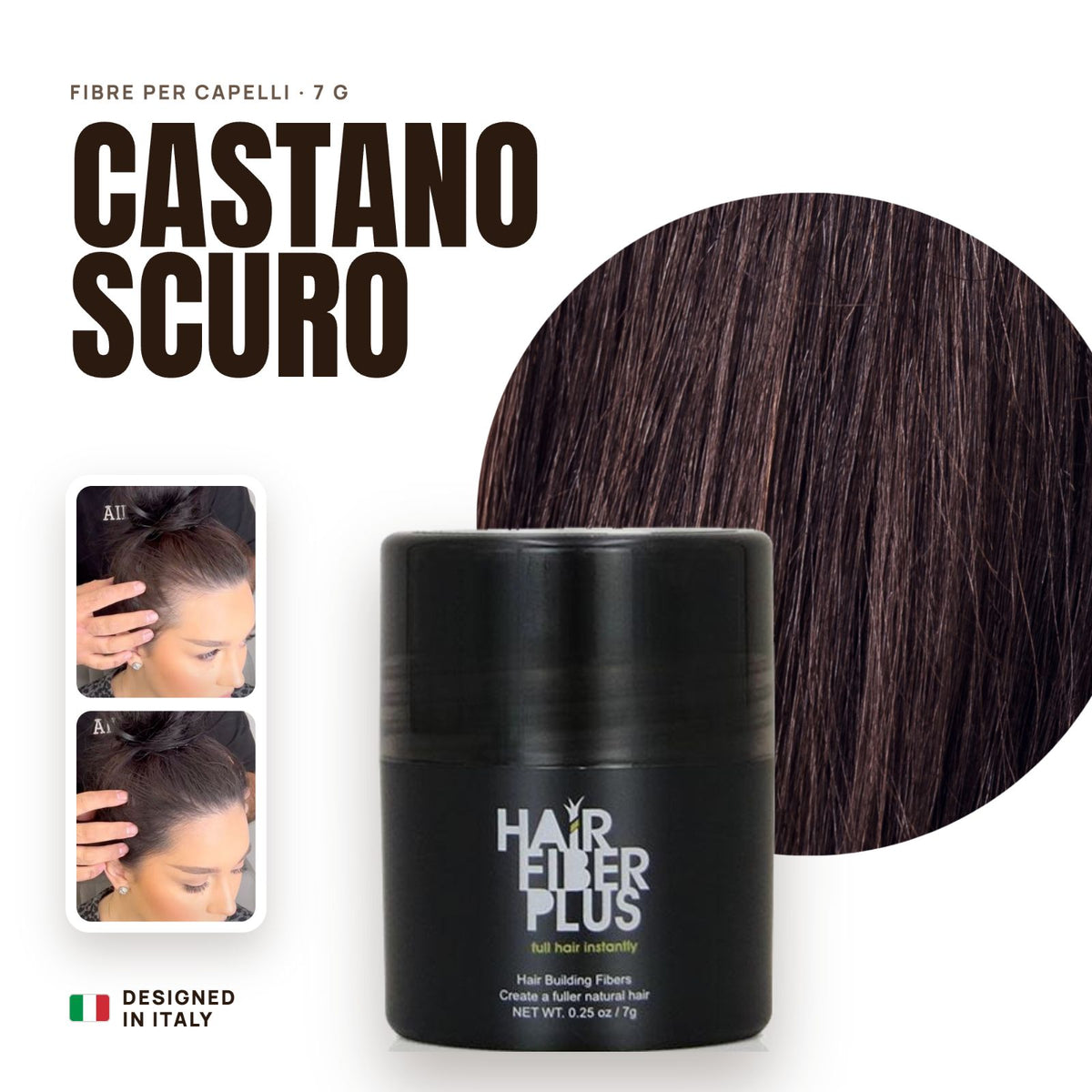 Fibre di cotone HairFiberPlus Castano Scuro 7g – copri diradamento capelli donna