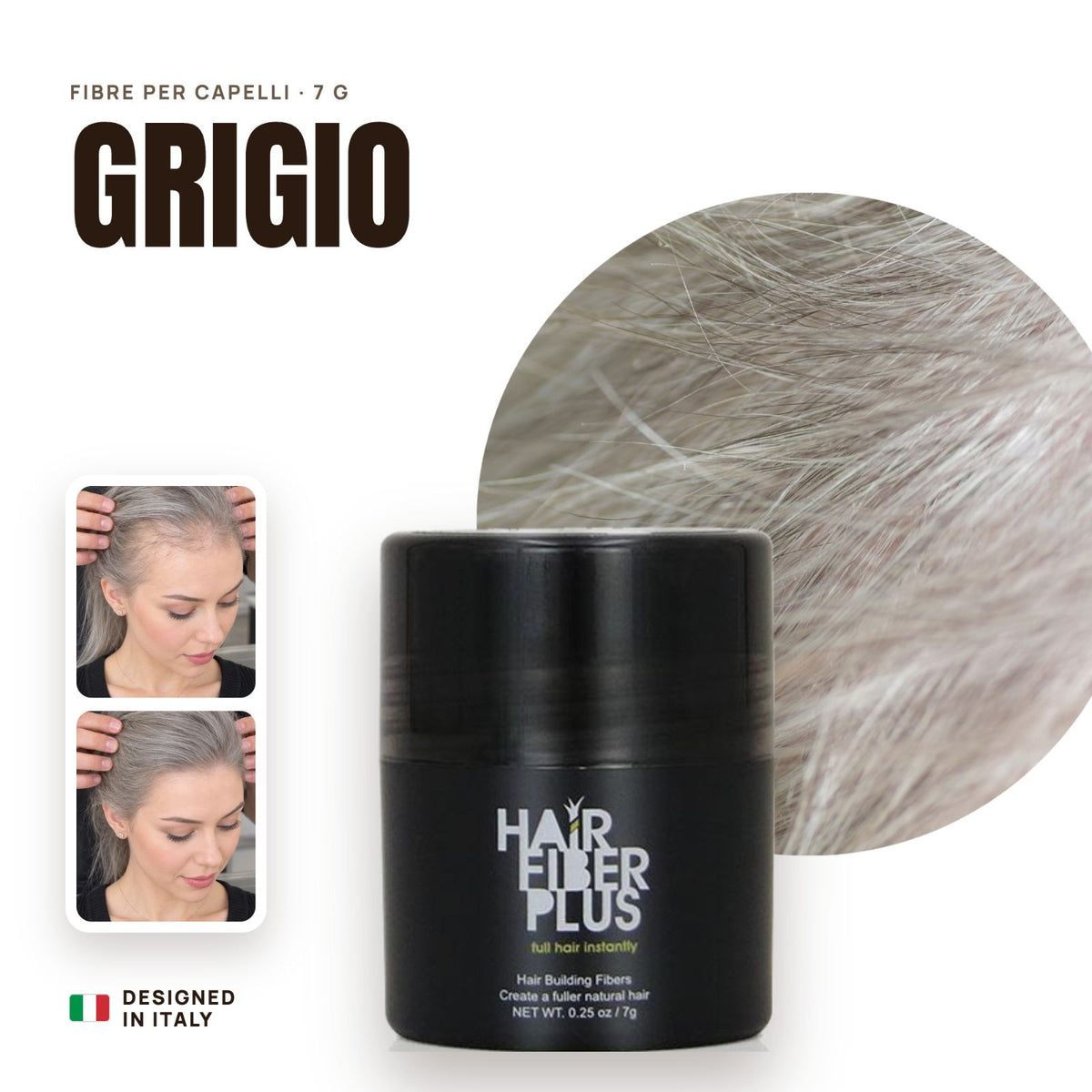 Fibre di cotone HairFiberPlus Grigio 7g – copri diradamento capelli donna
