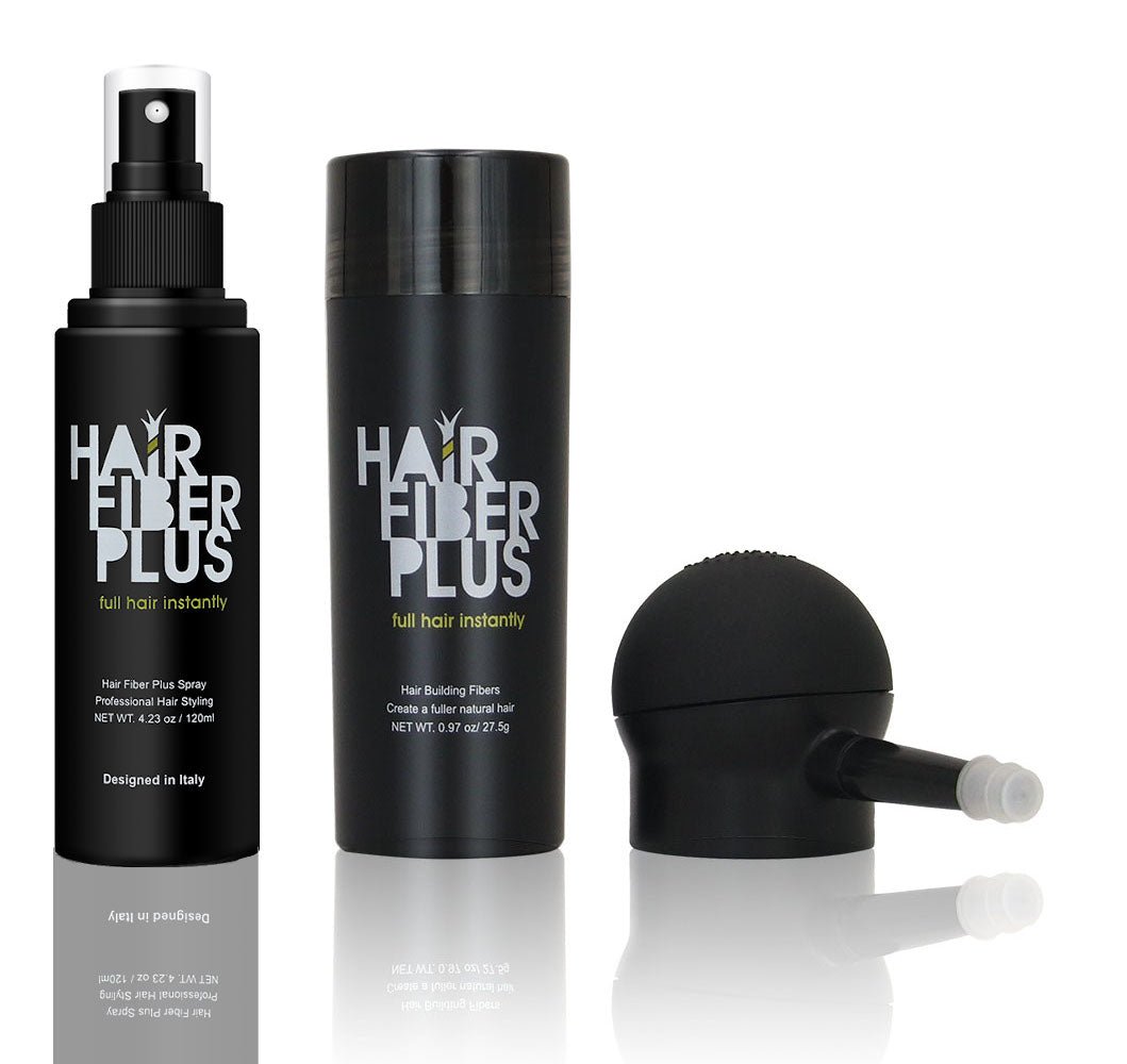 FullKit Fibre 27.5gr + Spruzzino precisione + Fissante Spray | Nero - HairFiberPlus