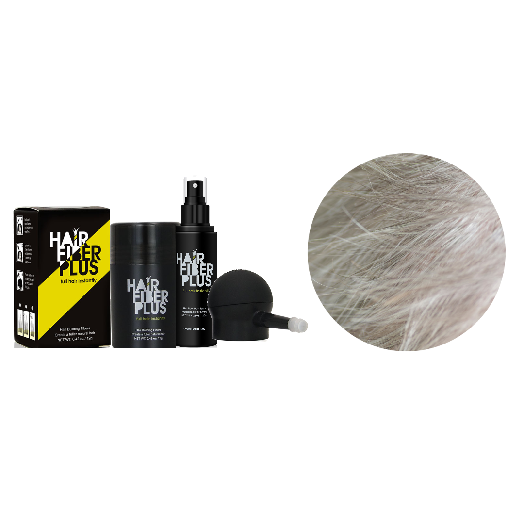 Kit Completo HairFiberPlus Grigio – fibre di cotone 12g, spruzzino di precisione e fissante spray