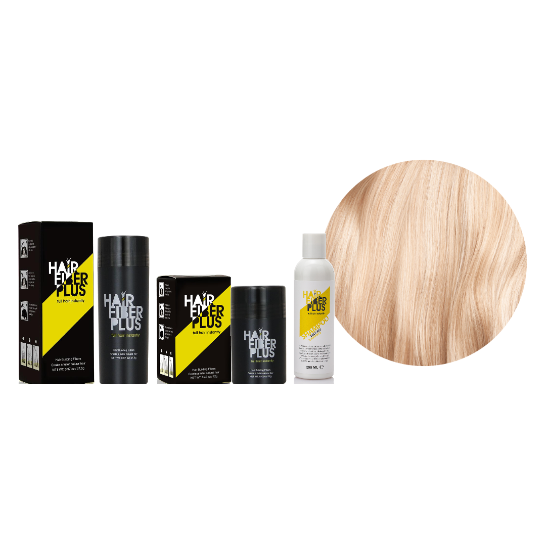 Kit Casa & Viaggio HairFiberPlus Biondo Medio – fibre 27,5g, fibre 12g e shampoo
