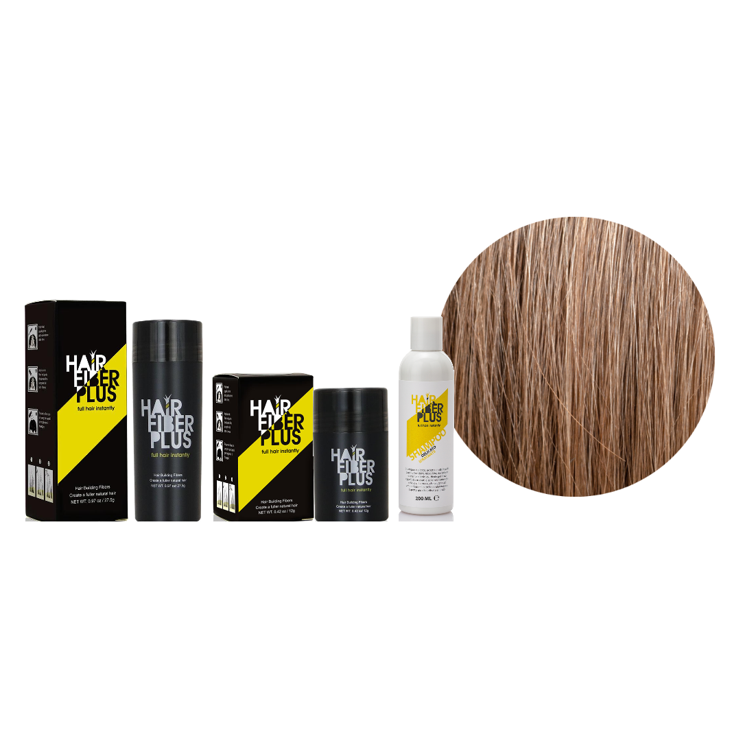 Kit Casa & Viaggio HairFiberPlus Castano Chiaro – fibre 27,5g, fibre 12g e shampoo