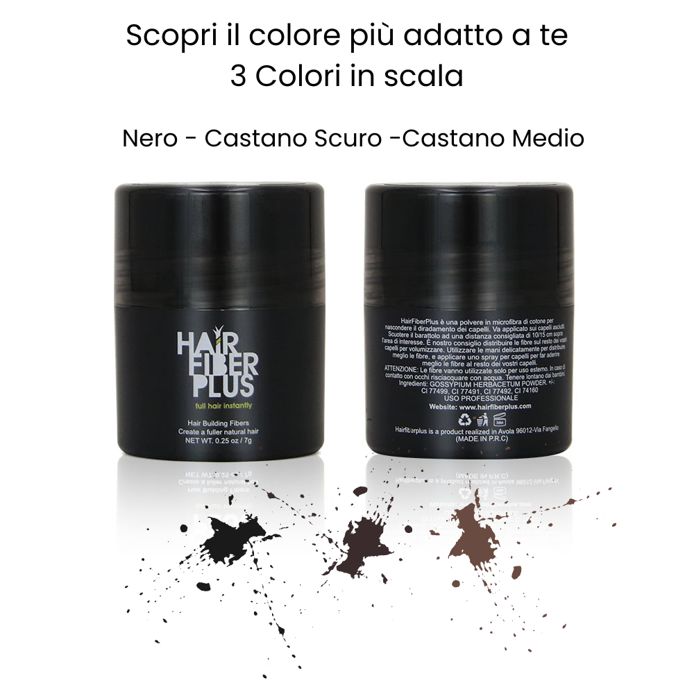 Fibre copri Calvizie da 7gr | 3 Colori - Ottimo per provare il colore il colore più adatto a te - Nero + Castano Scuro + Castano Medio - HairFiberPlus