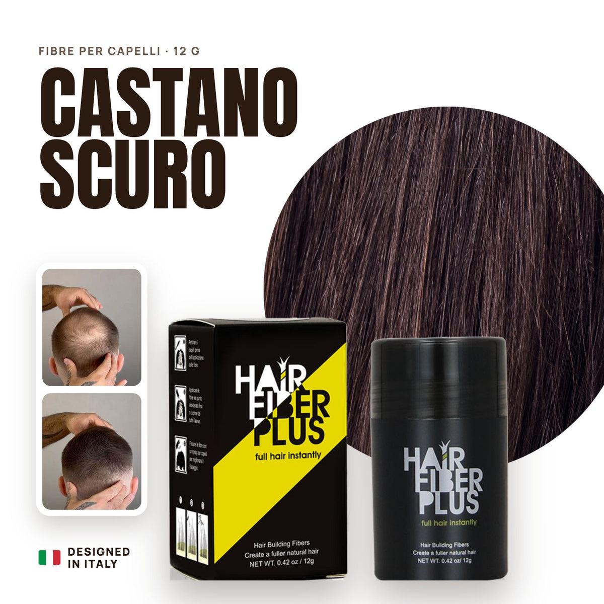 Fibre di cotone HairFiberPlus Castano Scuro 12g – copri diradamento e calvizie
