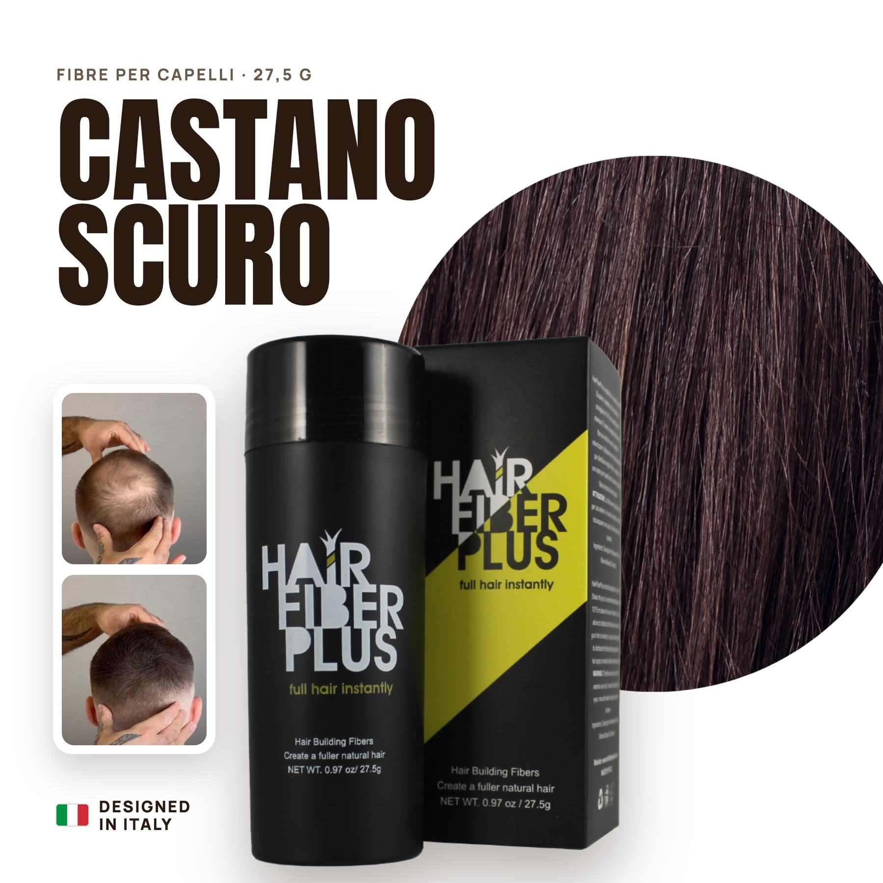 Fibre di cotone HairFiberPlus Castano Scuro 27,5g – copri diradamento e calvizie