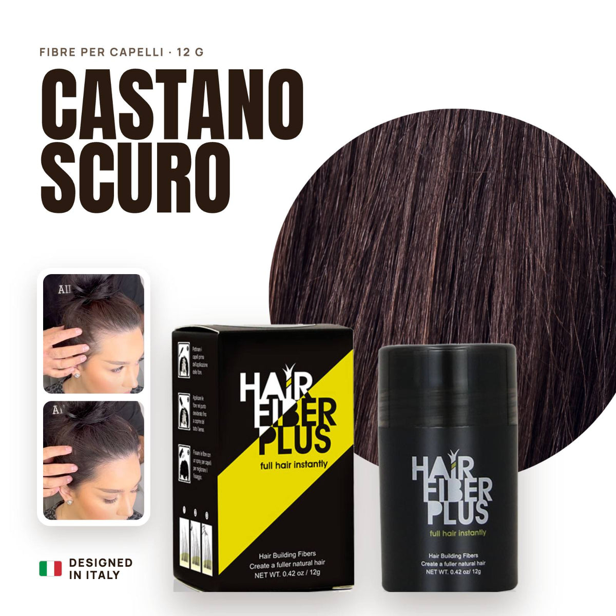 Fibre di cotone HairFiberPlus Castano Scuro 12g – copri diradamento capelli donna