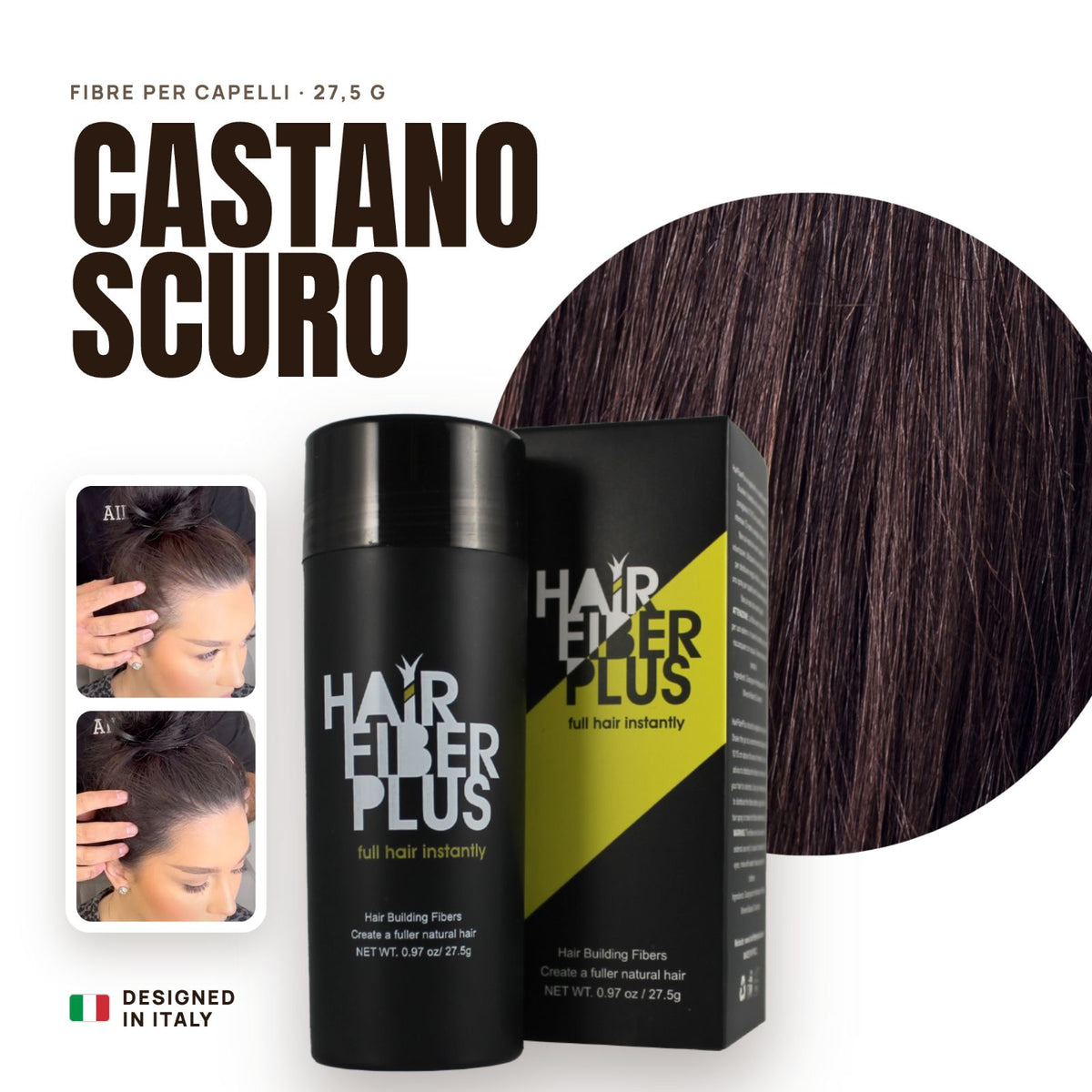 Fibre di cotone HairFiberPlus Castano Scuro 27,5g – copri diradamento capelli donna