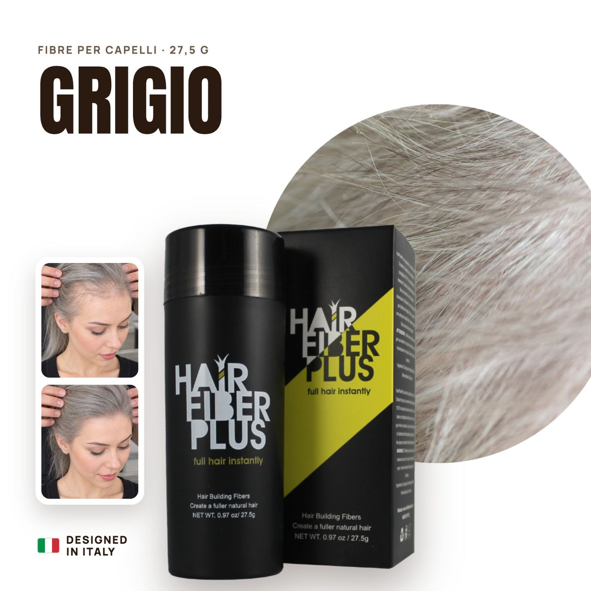 Fibre di cotone HairFiberPlus Grigio 27,5g – copri diradamento capelli donna