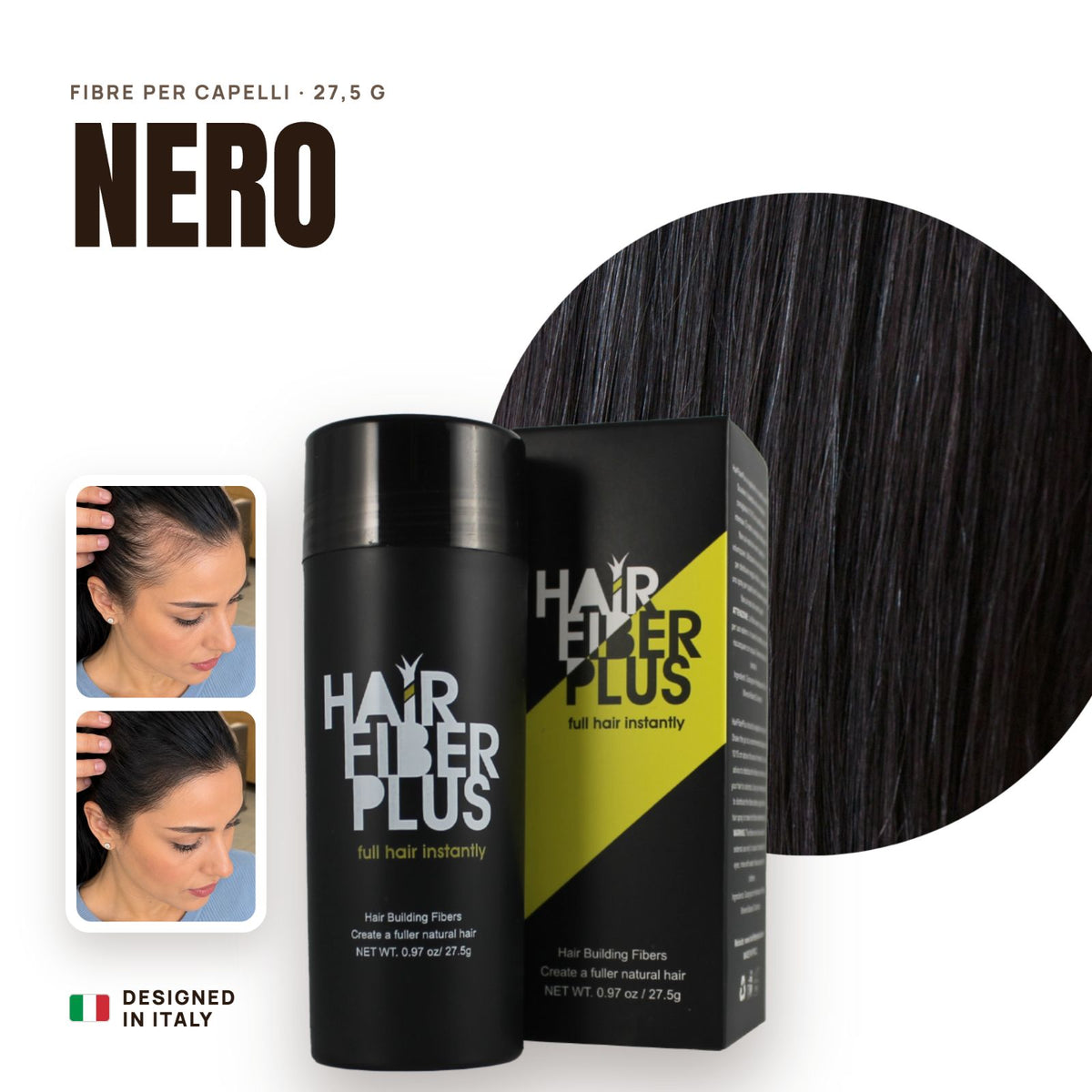 Fibre di cotone HairFiberPlus Nero 27,5g – copri diradamento capelli donna