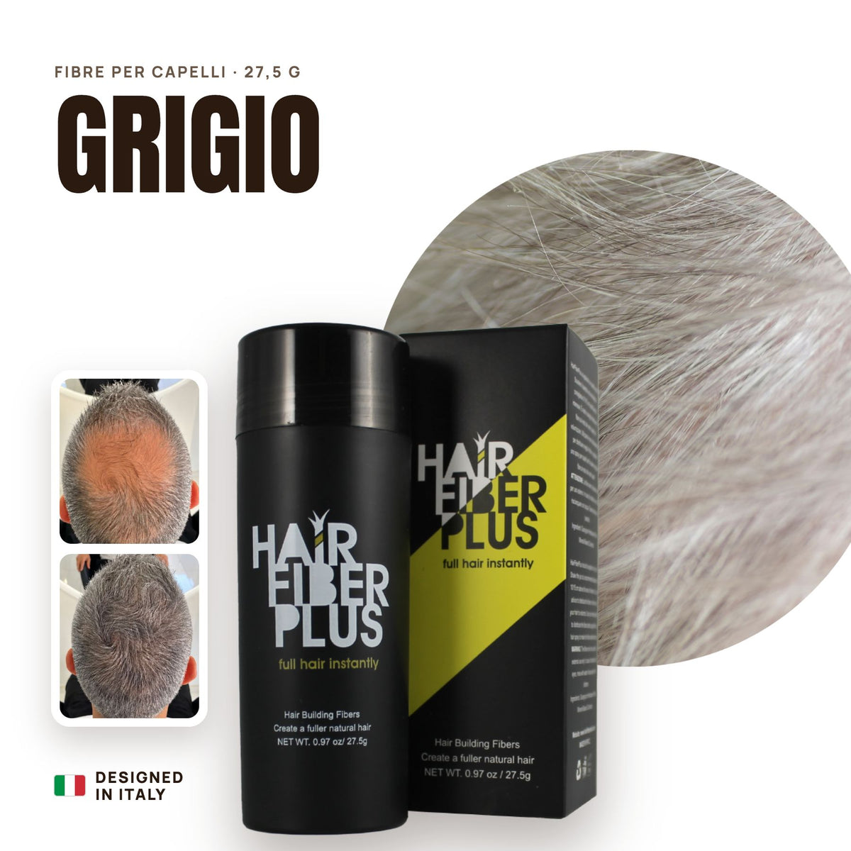 Fibre di cotone HairFiberPlus Grigio 27,5g – copri diradamento e calvizie