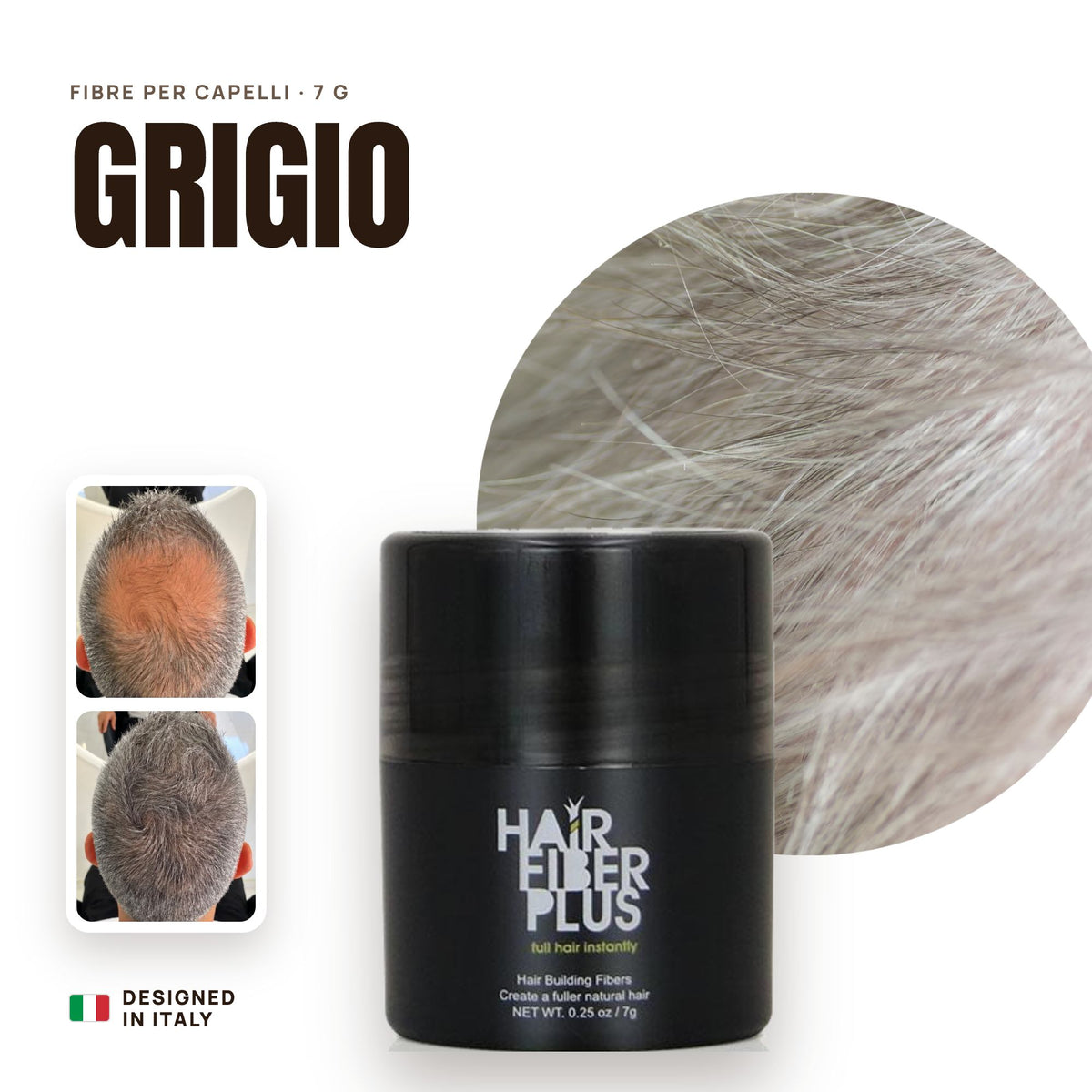 Fibre di cotone HairFiberPlus Grigio 7g – formato prova copri diradamento