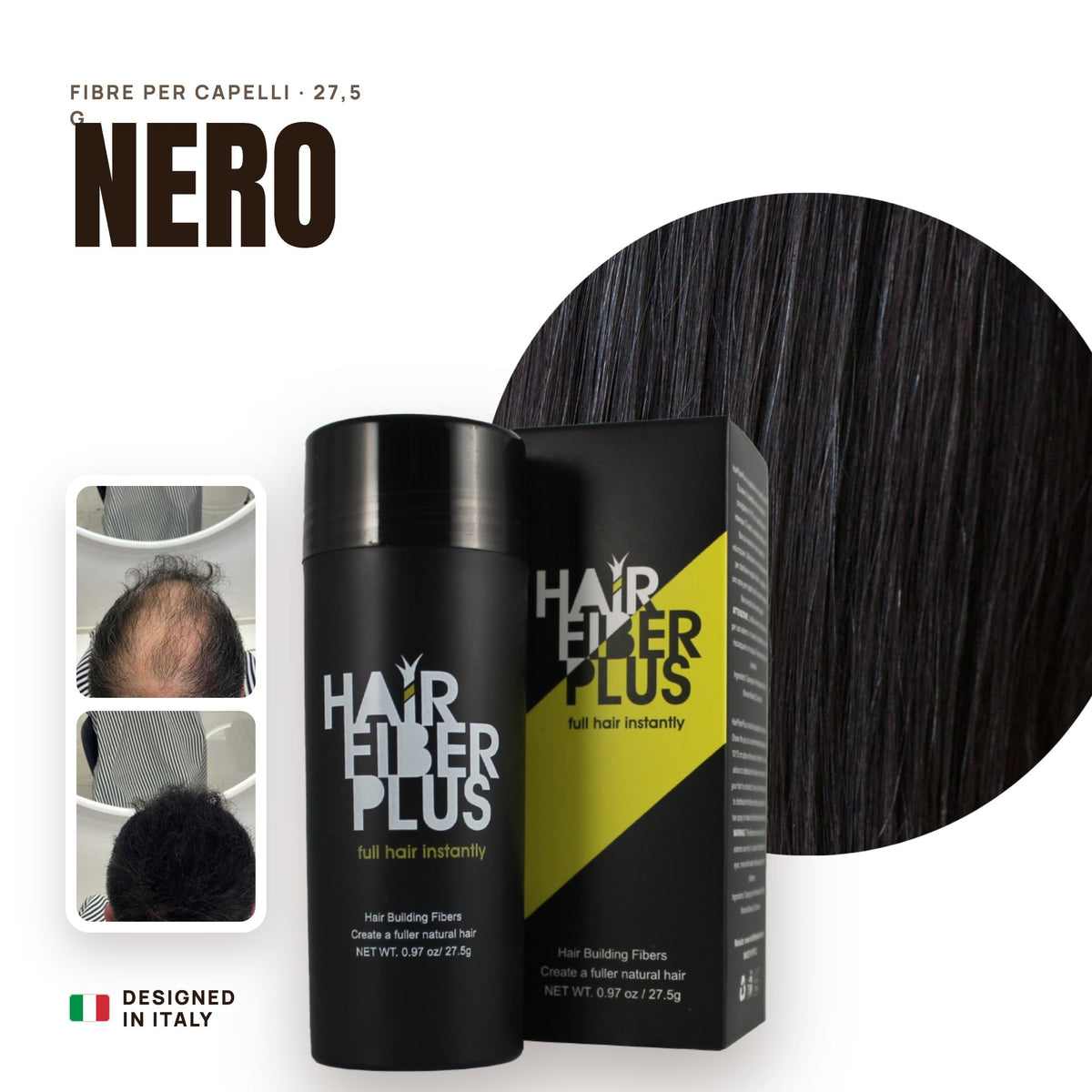 Fibre di cotone HairFiberPlus Nero 27,5g – copri diradamento e calvizie