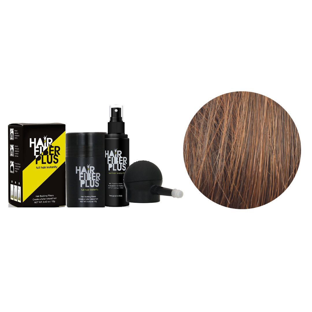 Kit Completo HairFiberPlus Castano Medio – fibre di cotone 12g, spruzzino di precisione e fissante spray