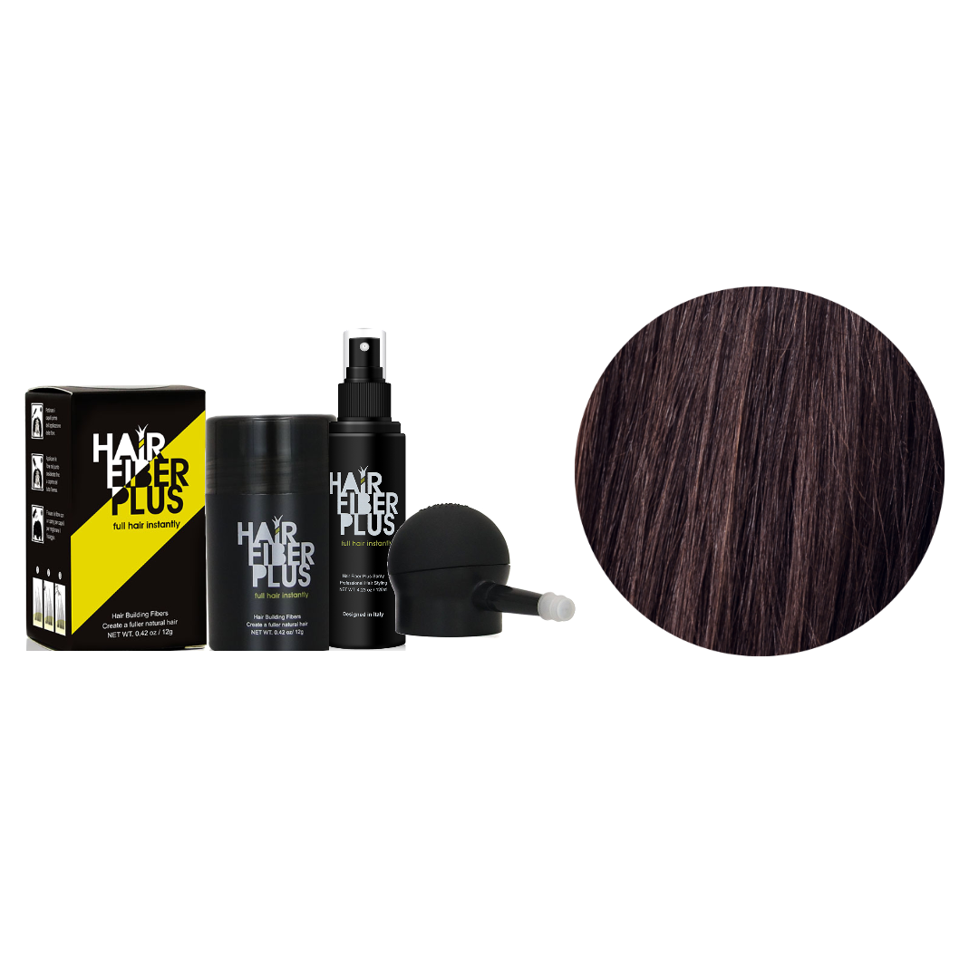 Kit Completo HairFiberPlus Castano Scuro – fibre di cotone 12g, spruzzino di precisione e fissante spray