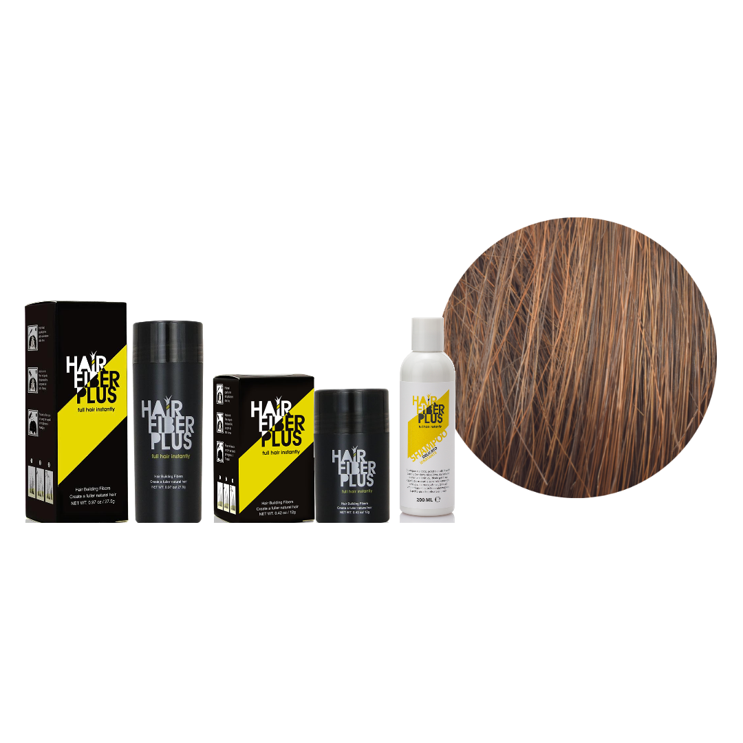 Kit Casa & Viaggio HairFiberPlus Castano Medio – fibre 27,5g, fibre 12g e shampoo
