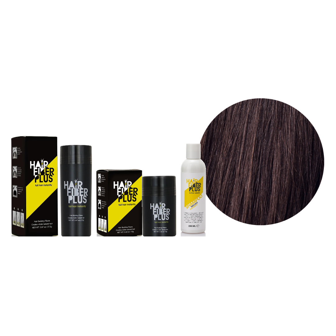 Kit Casa & Viaggio HairFiberPlus Castano Scuro – fibre 27,5g, fibre 12g e shampoo