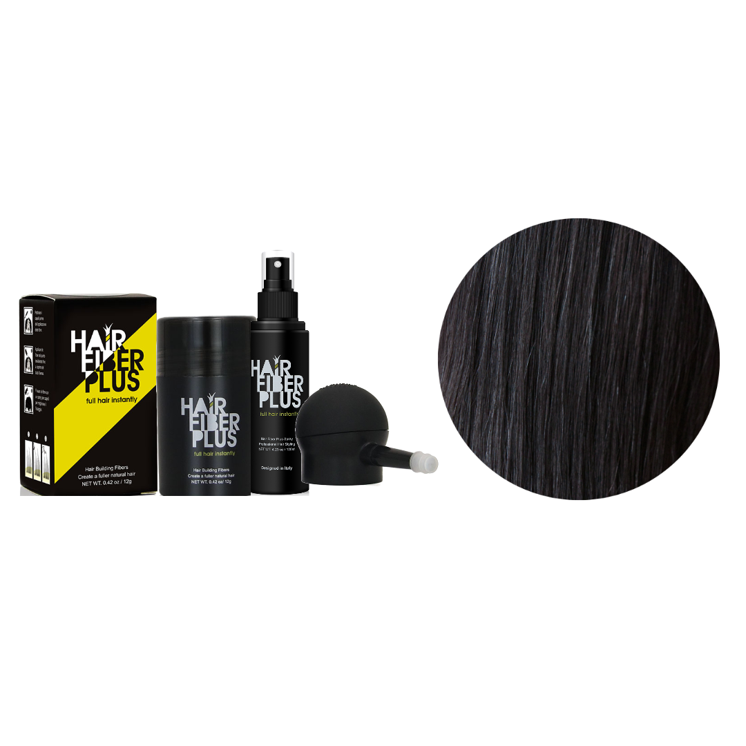 Kit Completo HairFiberPlus Nero – fibre di cotone 12g, spruzzino di precisione e fissante spray