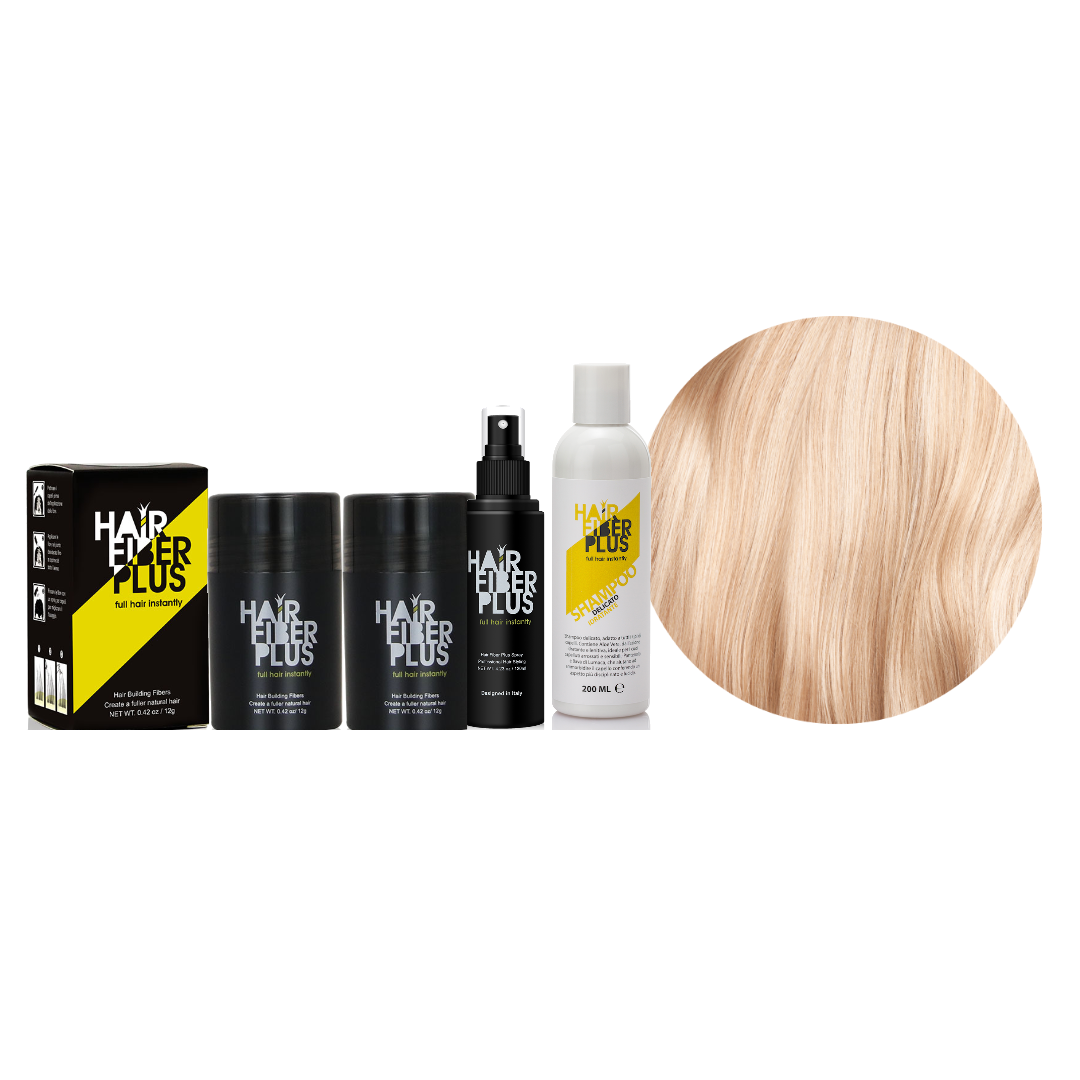 Scorta 12g Duo HairFiberPlus Biondo Medio – 2 flaconi fibre 12g, fissante spray e shampoo