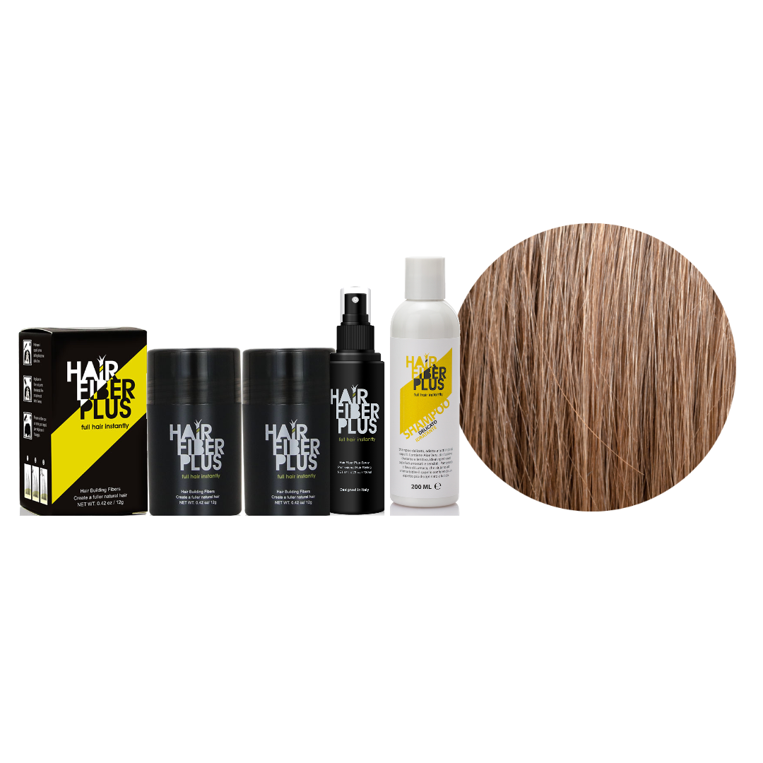Scorta 12g Duo HairFiberPlus Castano Chiaro – 2 flaconi fibre 12g, fissante spray e shampoo