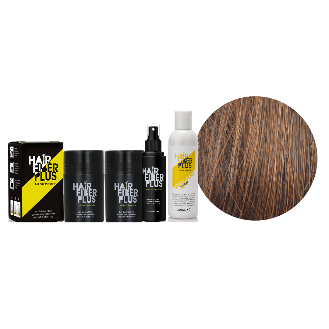 Scorta 12g Duo HairFiberPlus Castano Medio – 2 flaconi fibre 12g, fissante spray e shampoo